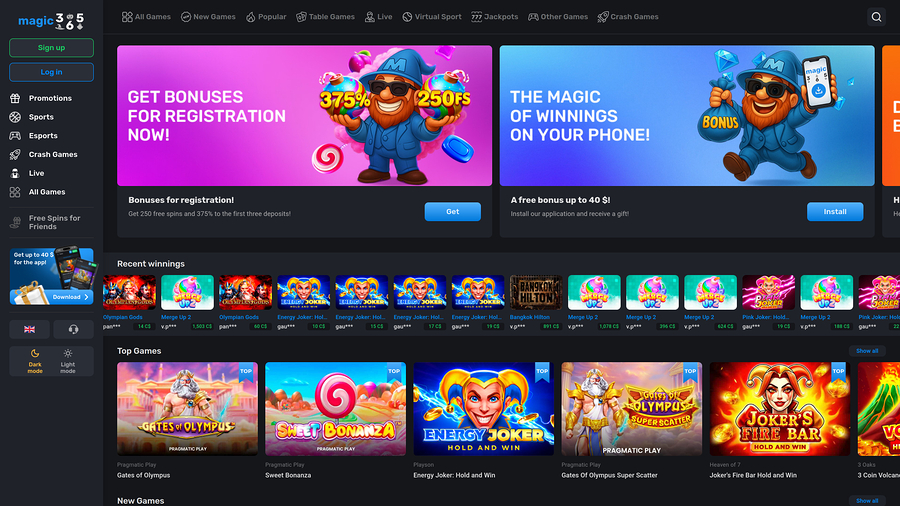 Magic365 Casino Homepage Desktop