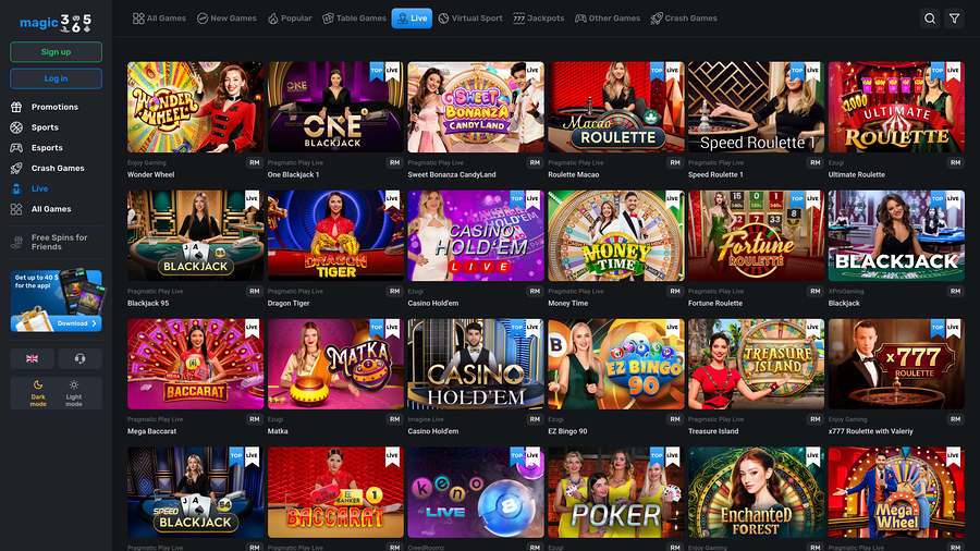 Magic365 Casino Live Dealer Desktop