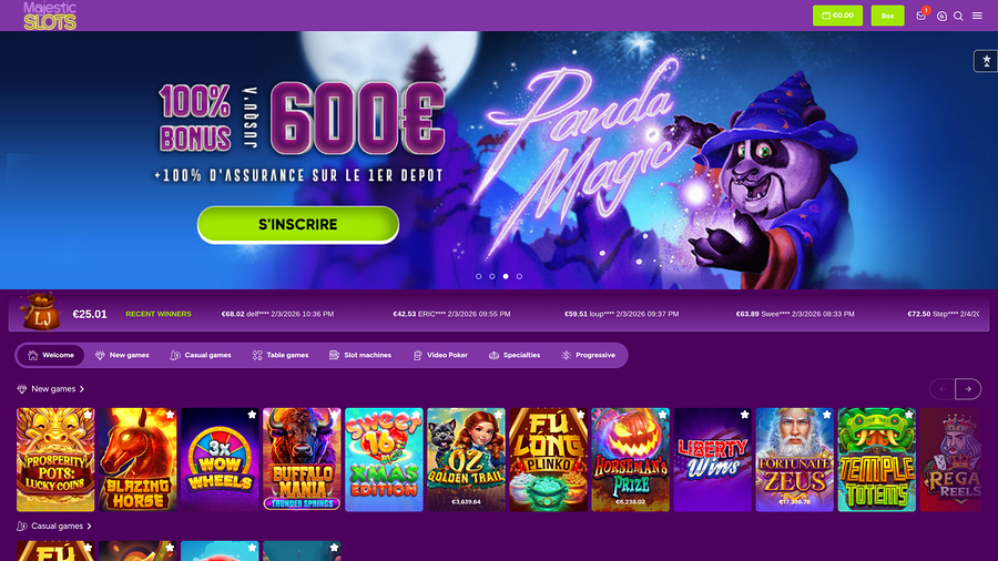 Majestic Slots Casino Desktop Homepage