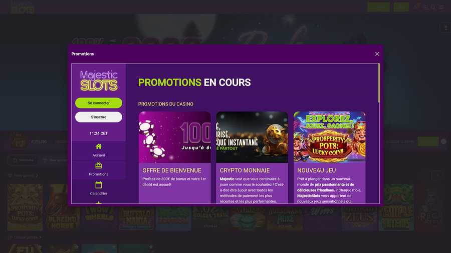 Majestic Slots Casino Desktop Promotions