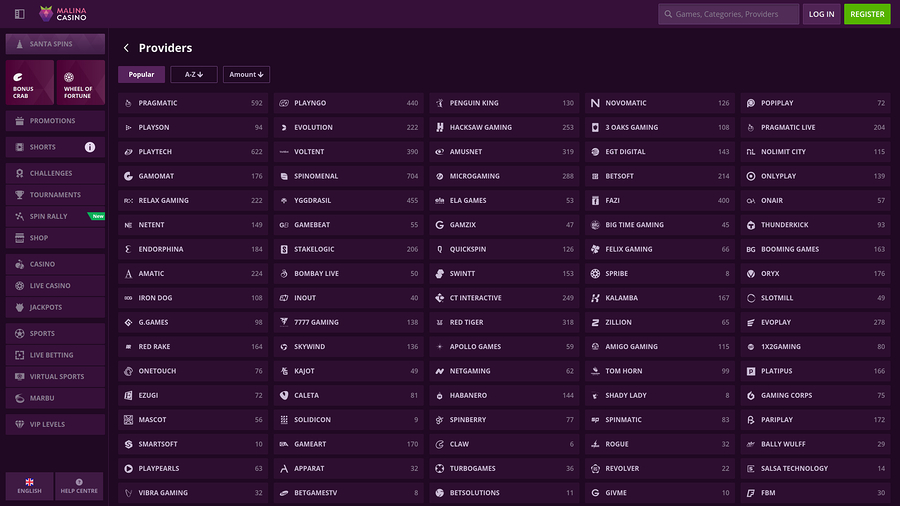 Malina Casino Desktop Game Developers