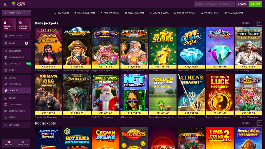 Malina Casino Desktop Jackpot