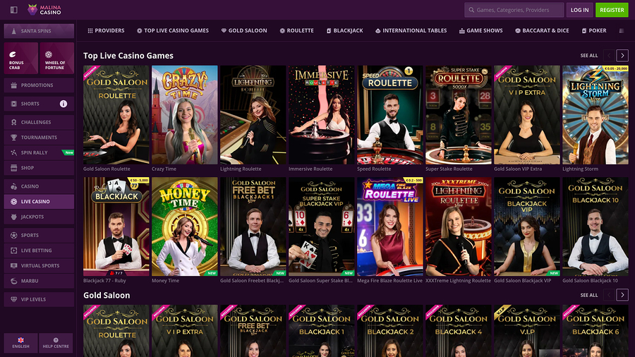 Malina Casino Desktop live dealer