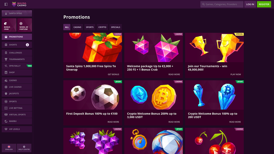 Malina Casino Desktop Promotions