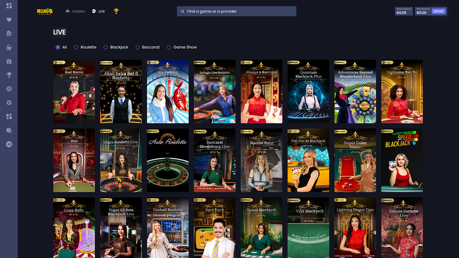 Mango Casino Desktop Live dealer