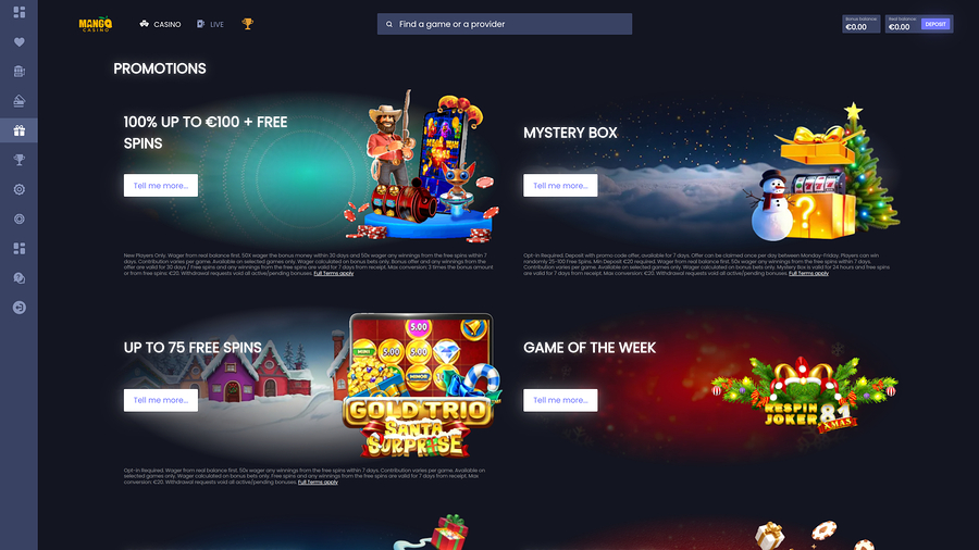 Mango Casino Desktop Promotions