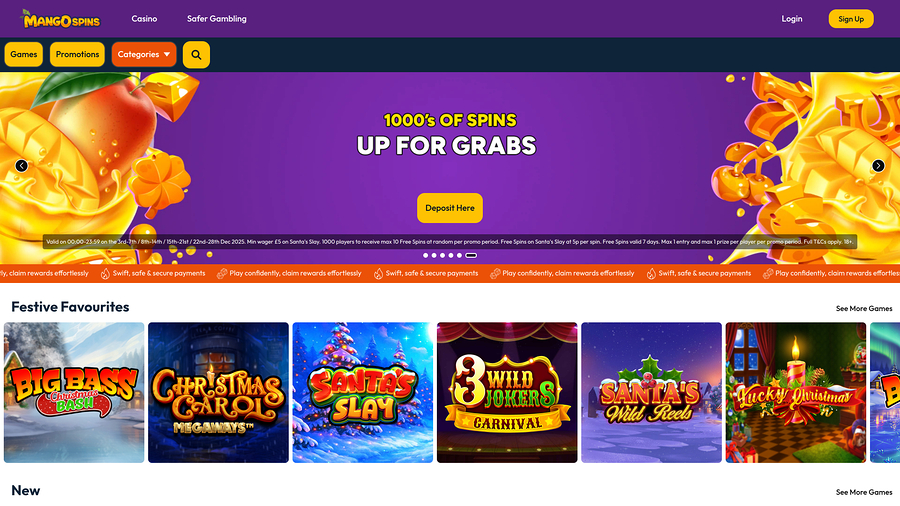 Mango Spins Casino Desktop Homepage