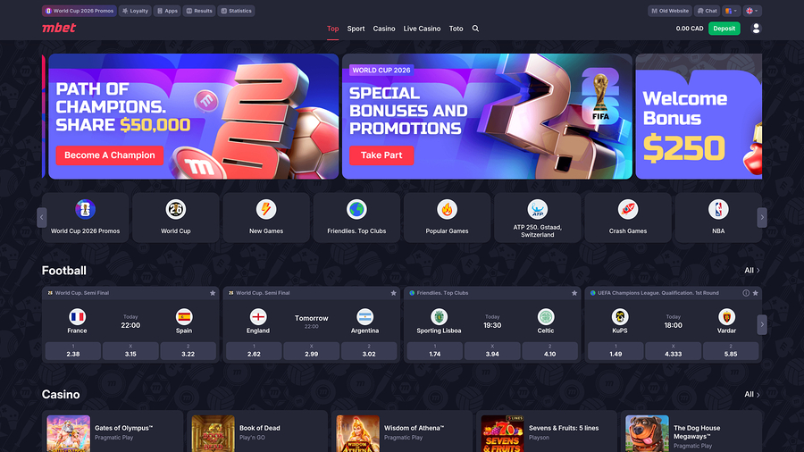 Página de inicio de MarathonBet Casino para escritorio