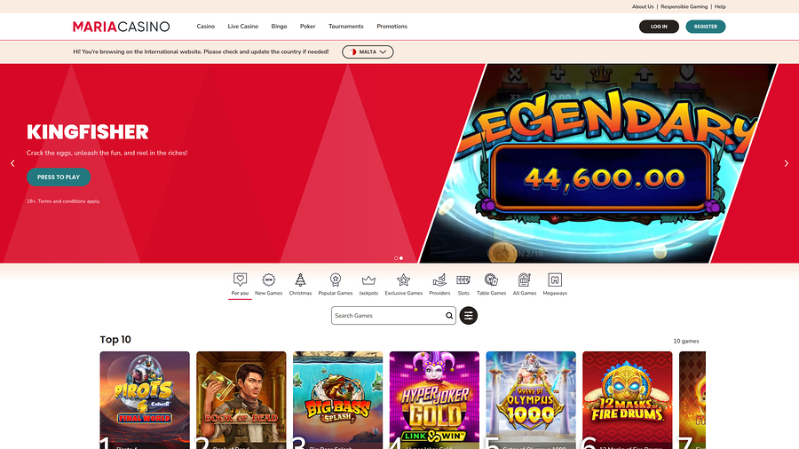 Maria Casino Desktop Homepage