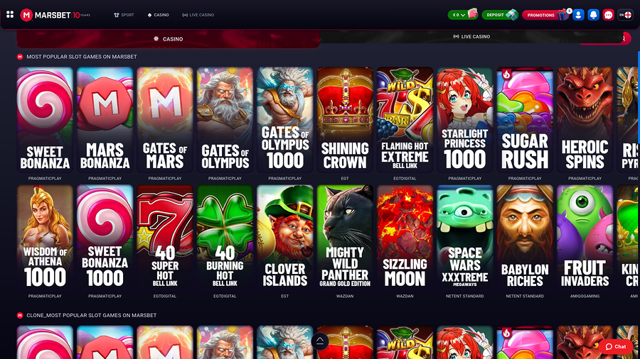 Marsbet Casino Desktop Games