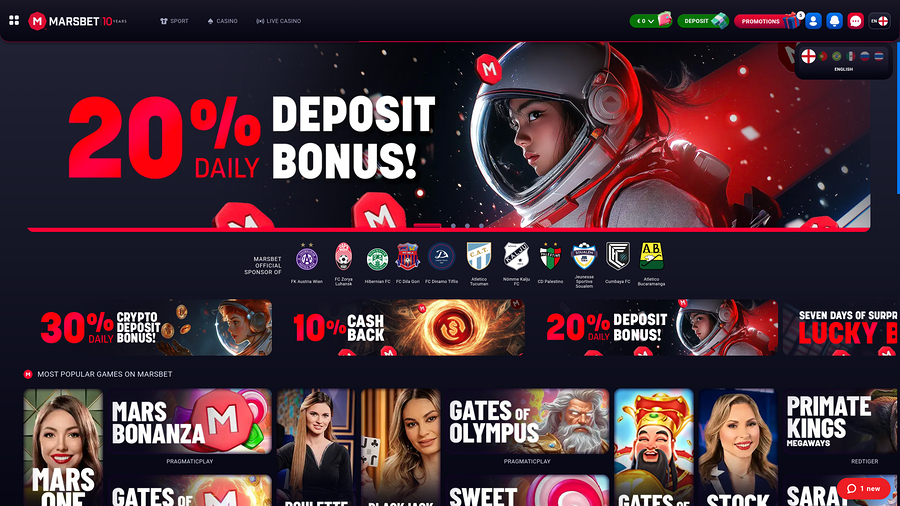Marsbet Casino Desktop Homepage