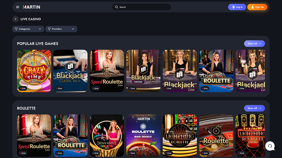 Martin Casino Live Dealer Desktop