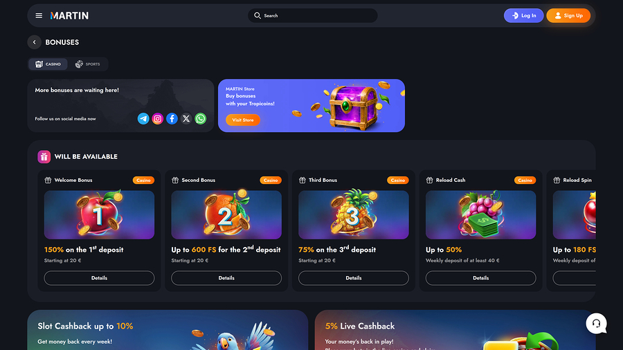 Martin Casino Promotions Desktop