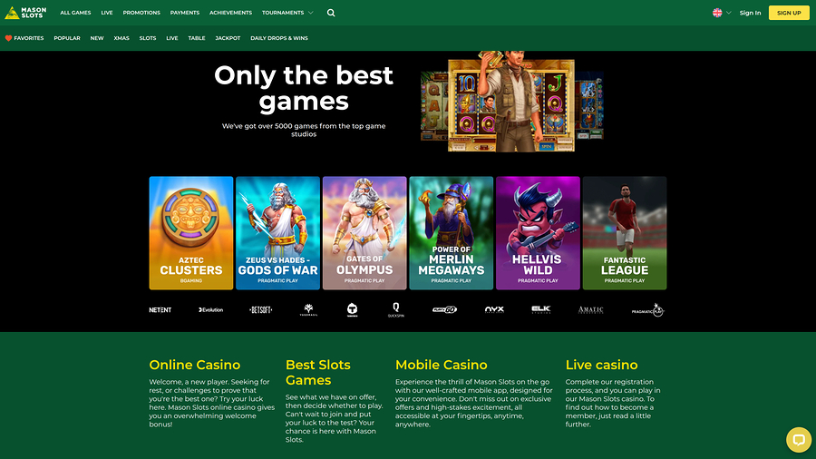 Mason Slots Casino Desktop Homepage