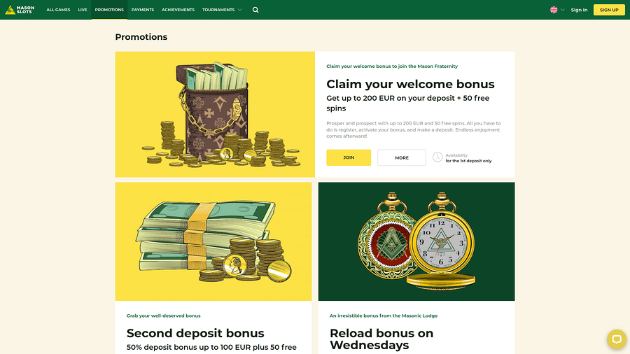 Mason Slots Casino Desktop Promotions