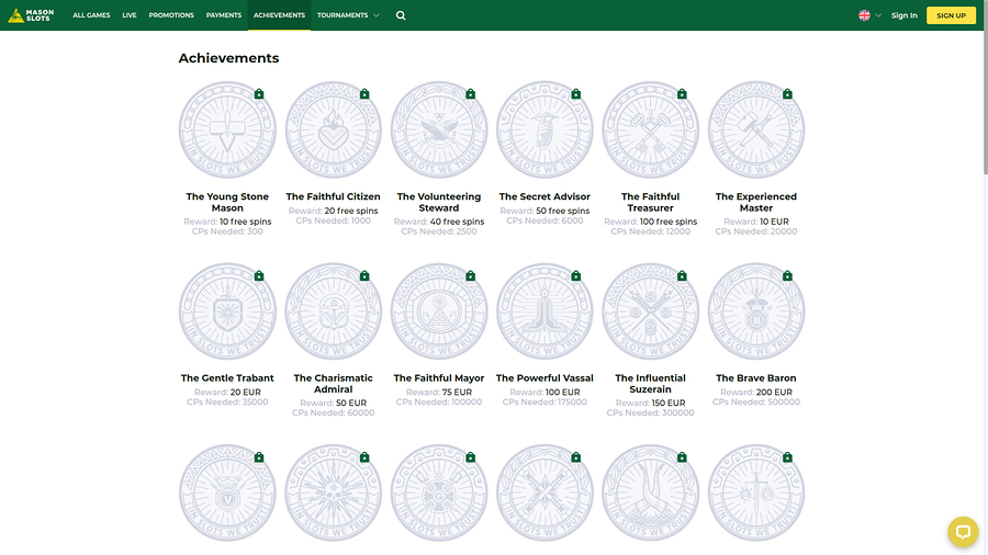 Mason Slots Casino Desktop VIP Program