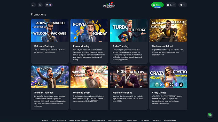 Masterplay Casino Desktop Promotions