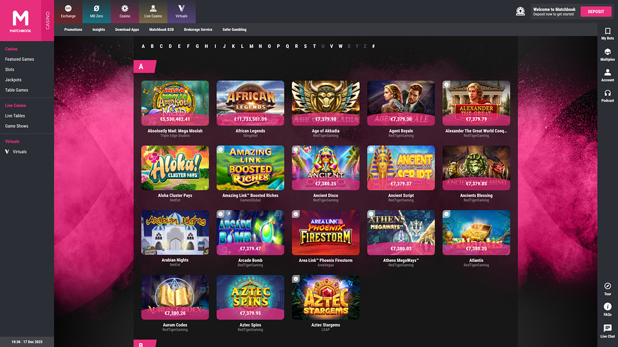 Matchbook Casino Desktop Games