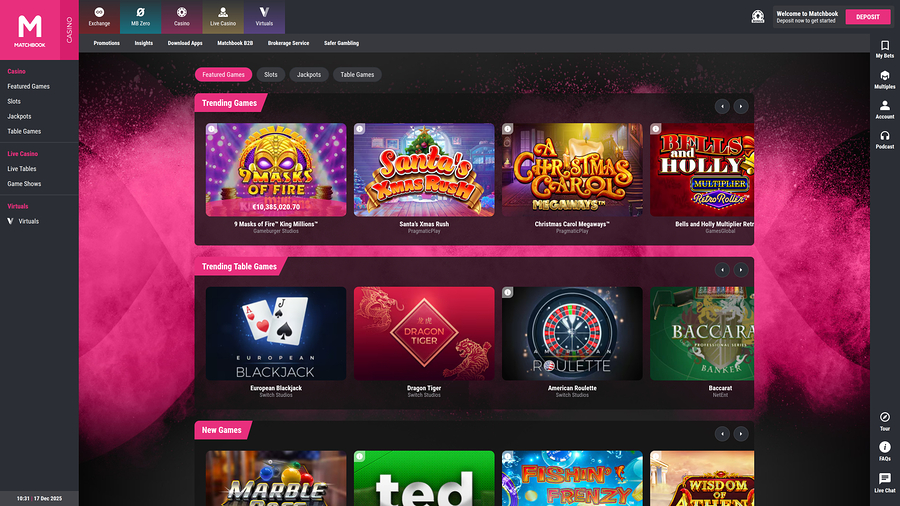 Matchbook Casino Desktop Homepage