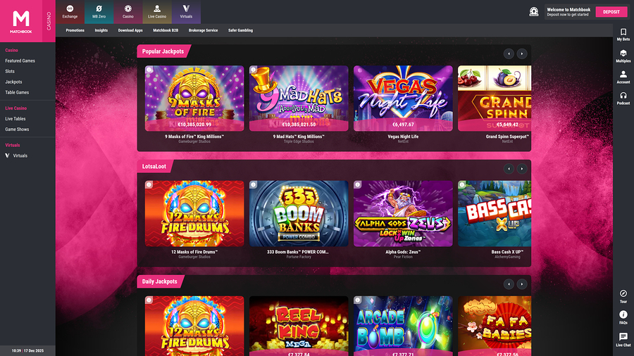 Matchbook Casino Desktop Jackpot