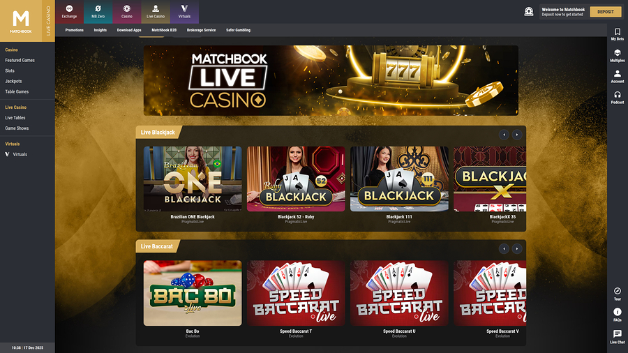 Matchbook Casino Desktop live dealer