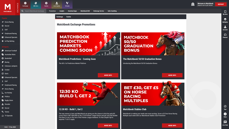 Matchbook Casino Desktop Promotions