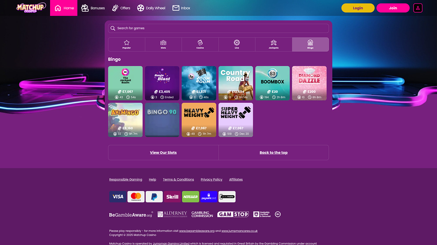 Matchup Casino desktop Bingo