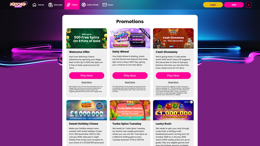 Matchup Casino Desktop Promotions