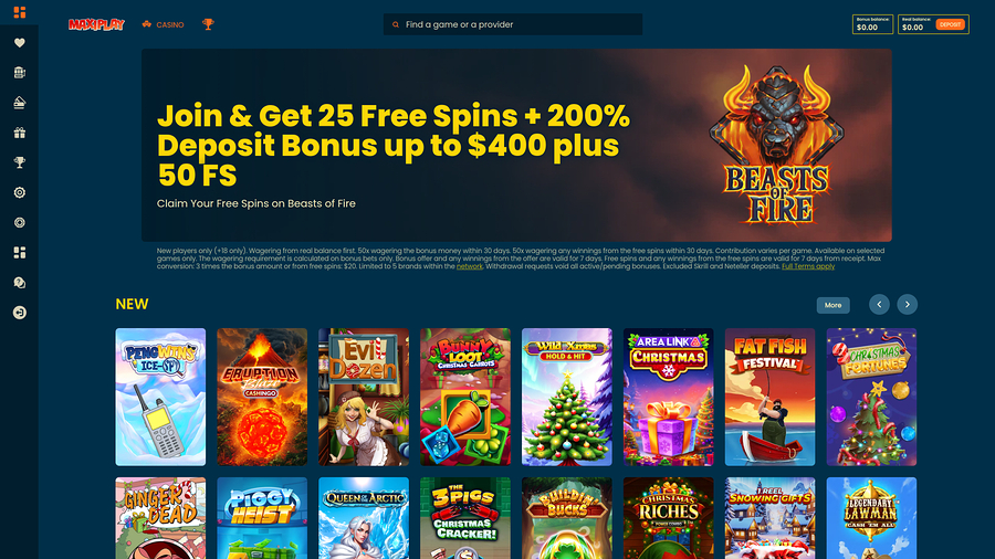 Maxiplay Casino Desktop Homepage