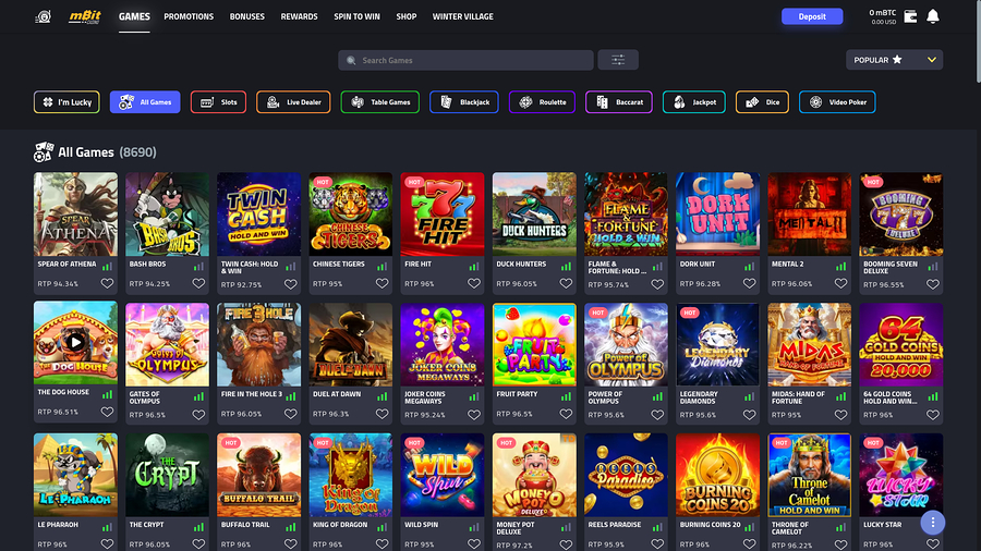 mBit Casino Desktop Games