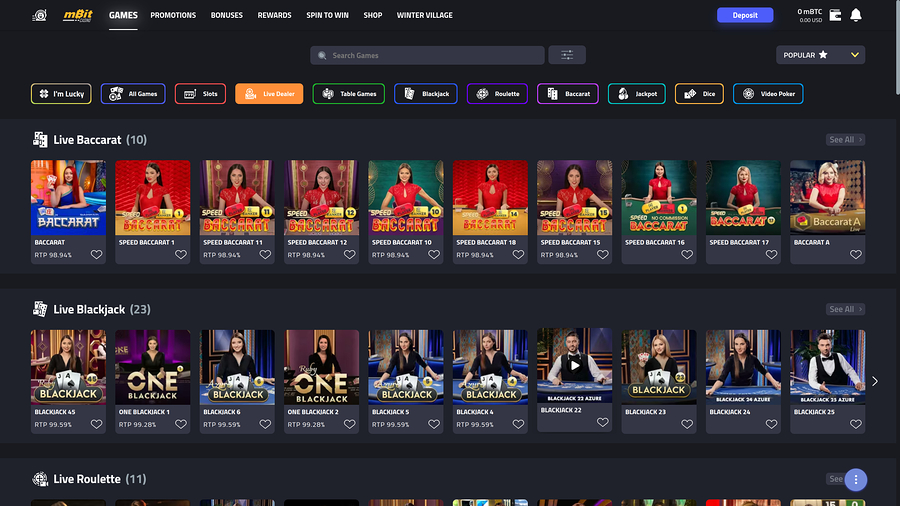 mBit Casino Desktop Live dealer