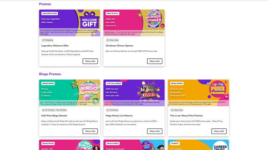 Mecca Bingo Casino Desktop Promotions