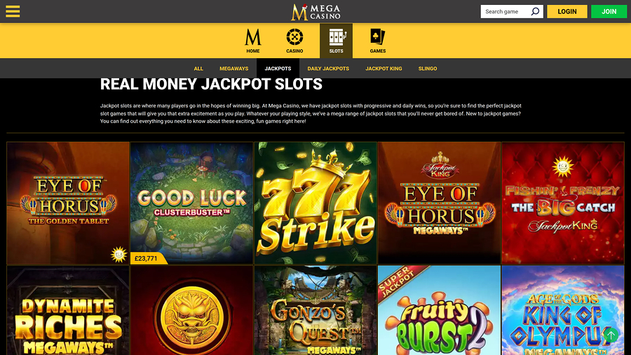 Mega Casino Desktop jackpot
