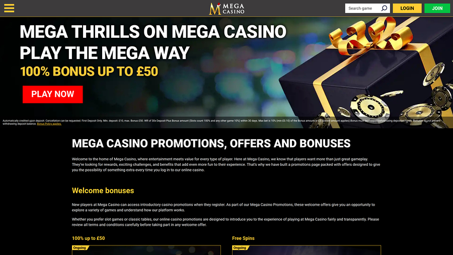 Mega Casino Desktop Promotions