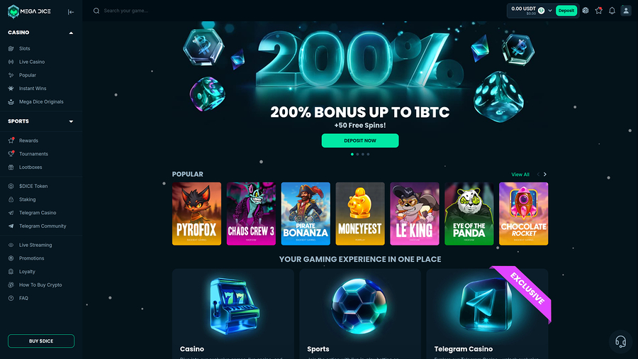 Mega Dice Casino Desktop Homepage