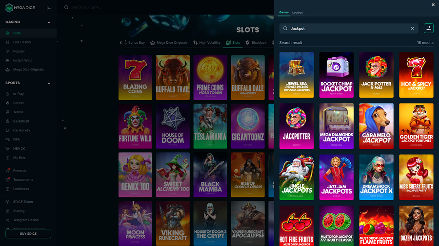 Mega Dice Casino Desktop jackpot