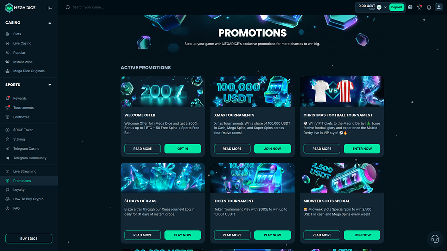 Mega Dice Casino Desktop Promotions