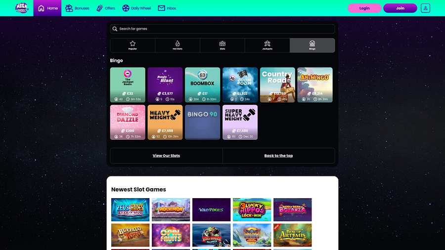 Mega Reel Casino desktop Bingo