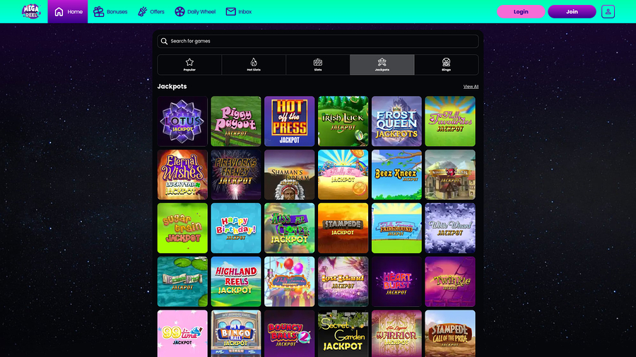 Mega Reel Casino Desktop jackpot