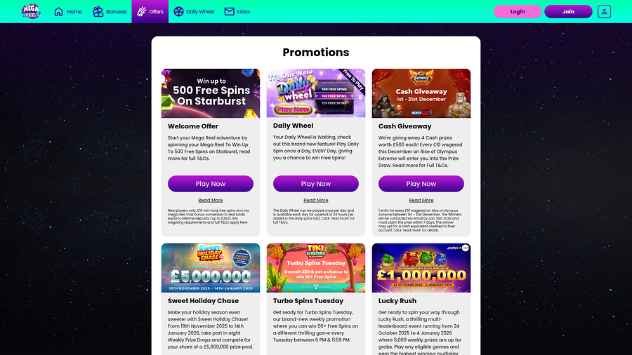 Mega Reel Casino Desktop Promotions