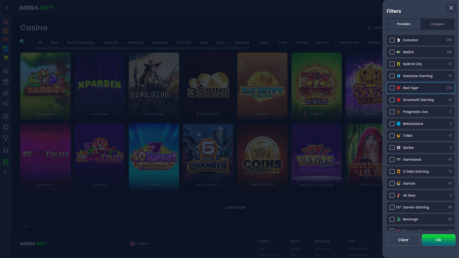 Mega.bet Casino Desktop Game Developers