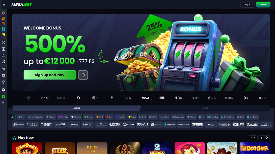 Mega.bet Casino Desktop Homepage