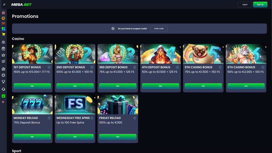 Mega.bet Casino Desktop Promotions