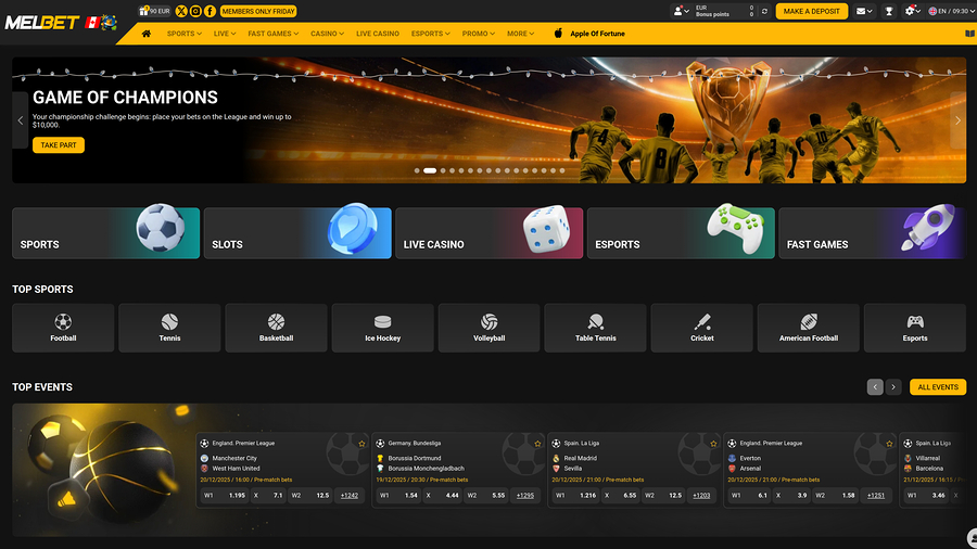 Melbet Casino Desktop Homepage