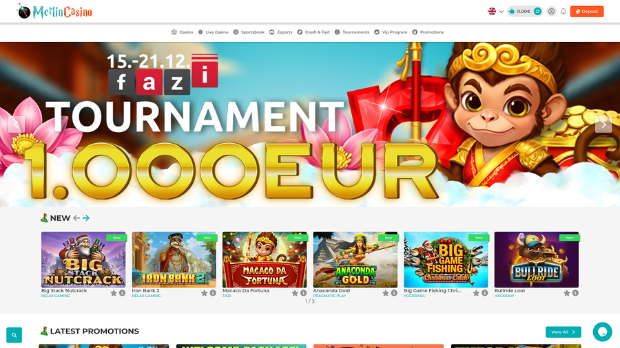 Merlin Casino Desktop Homepage