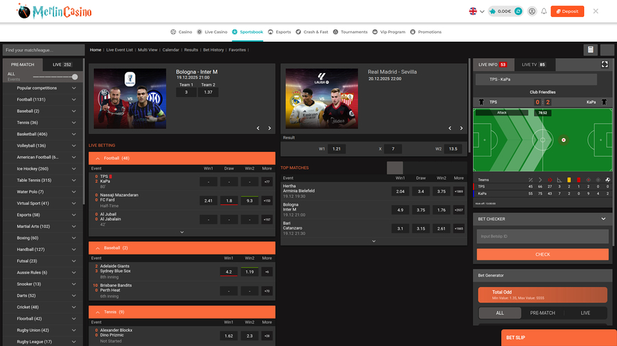 Merlin Casino Desktop Sportsbook