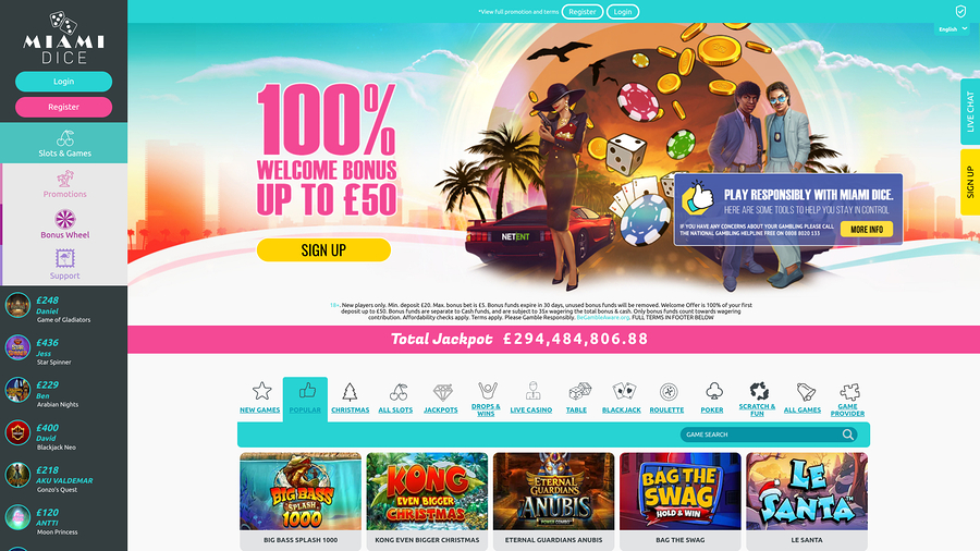 Miami Dice Casino Desktop Homepage