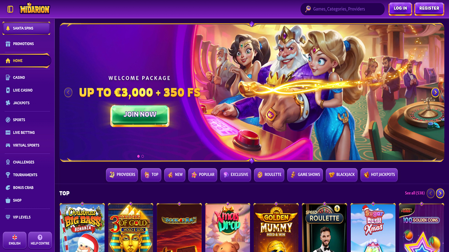 Midarion Casino Homepage Desktop