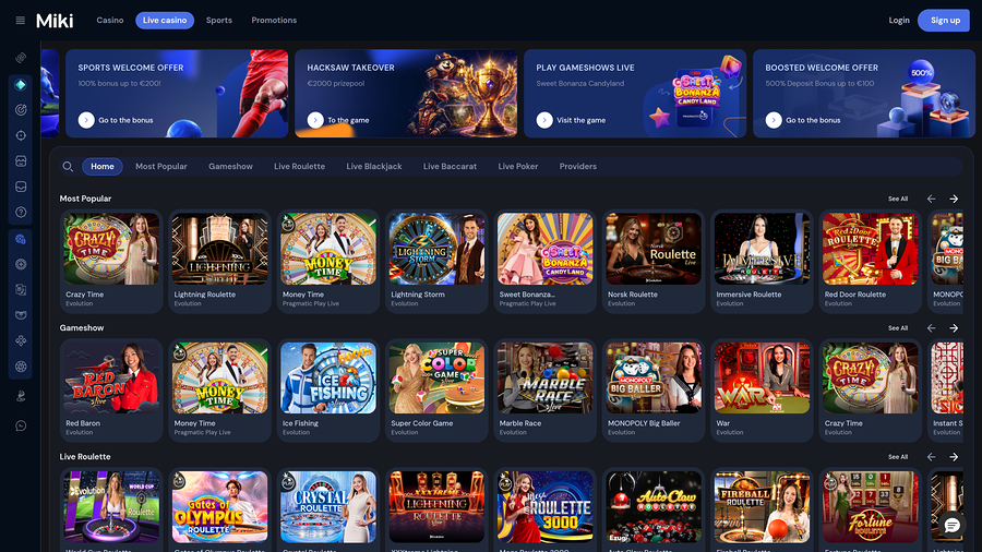 Miki Casino Live Dealer para escritorio