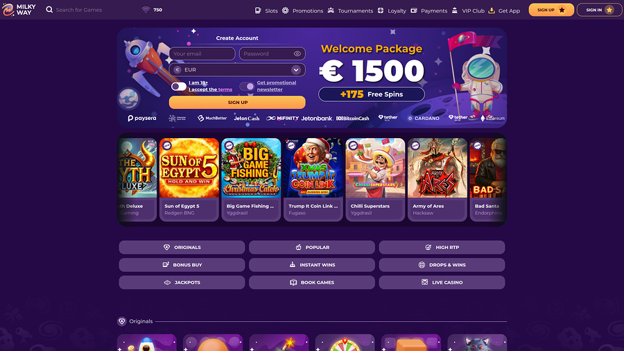 MilkyWay Casino Desktop Homepage